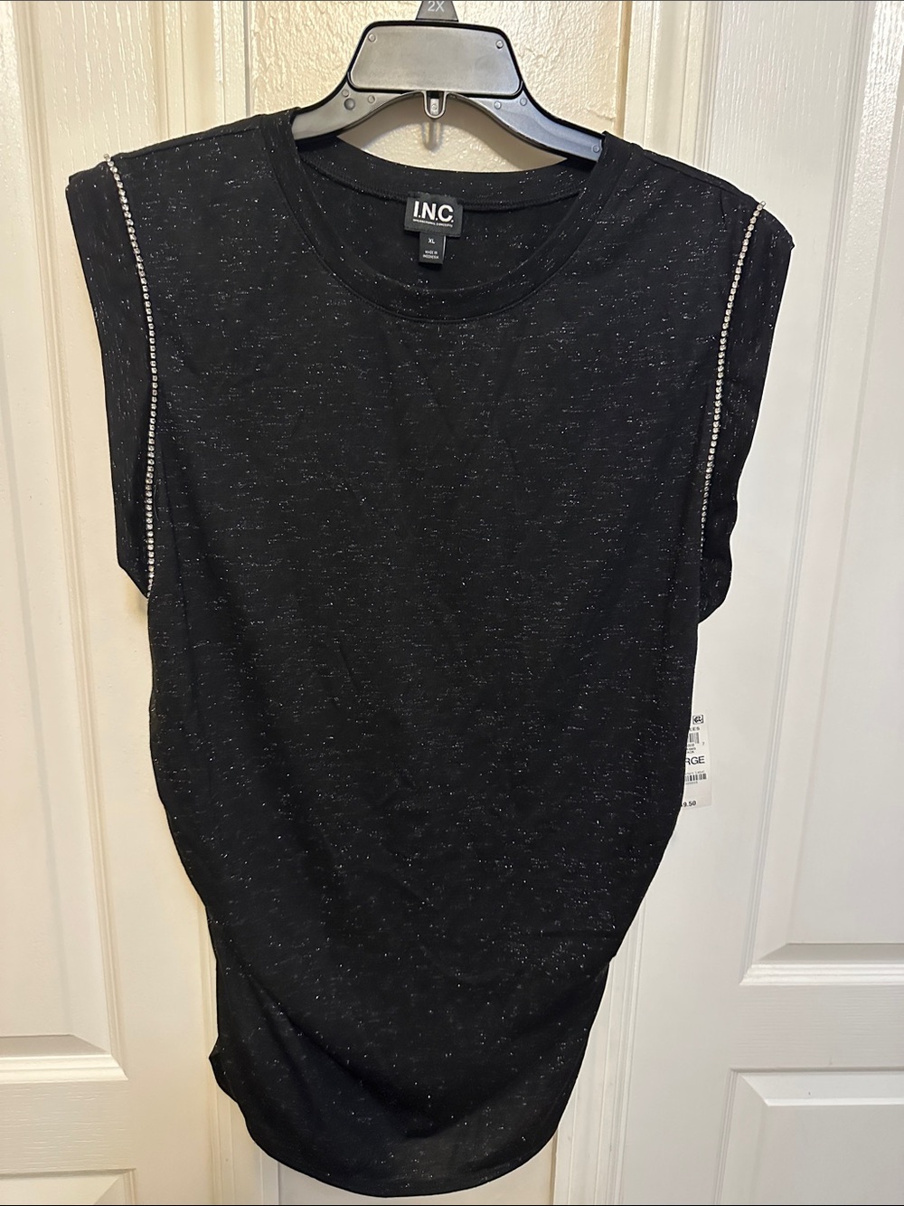 INC International Concepts Black Sleeveless Tank with Rhinestone Shoulder Trim